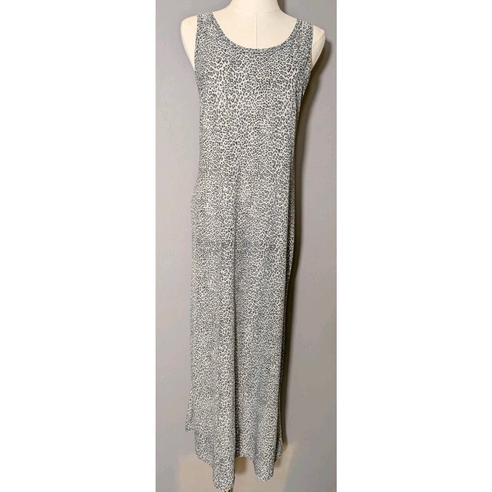 Vintage Gray Leopard Print Maxi Slip Dress Size M Sleeveless 90s Y2K Grunge